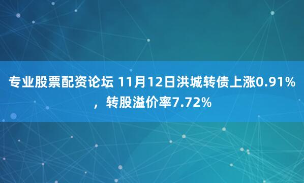 专业股票配资论坛 11月12日洪城转债上涨0.91%，转股溢价率7.72%